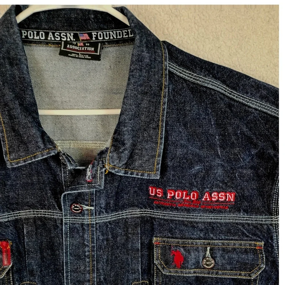 Vintage US Polo Assn Denim Jacket Trucker Mens L* Oversized Dark Wash 90s Street